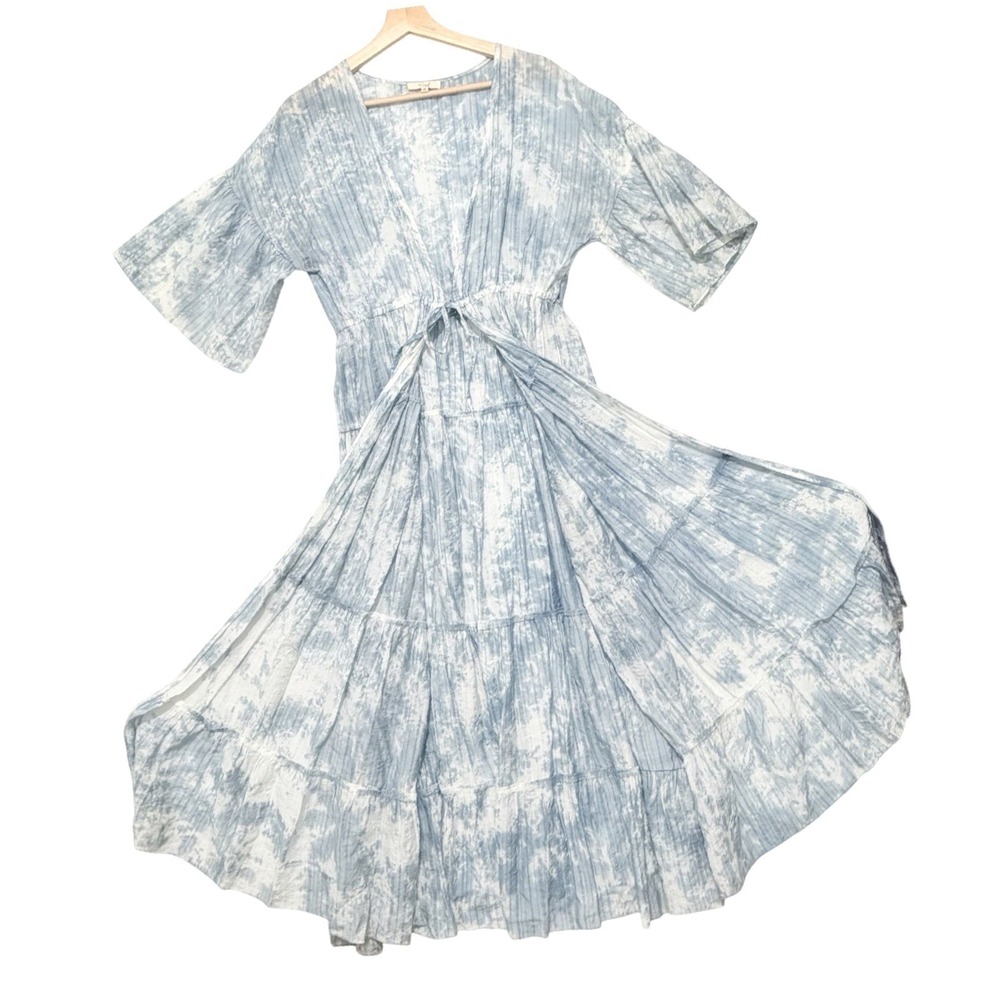 Easel Tiered Duster Kimono Blue Tie Dye Women's Medium Cottagecore Boho Romantic
